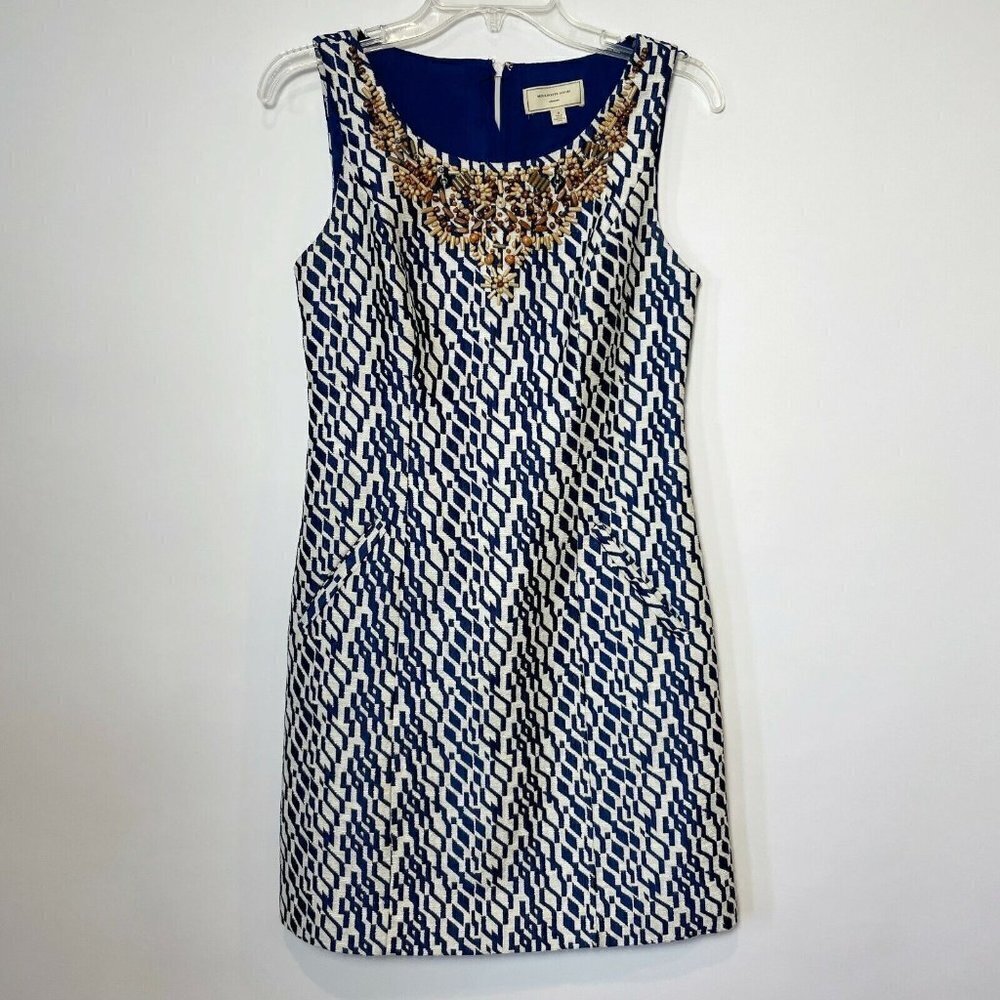 Anthro Moulinette Soeurs Mulberry Road Mini Sheath Bead Dress‎ Blue 2 Sleeveless